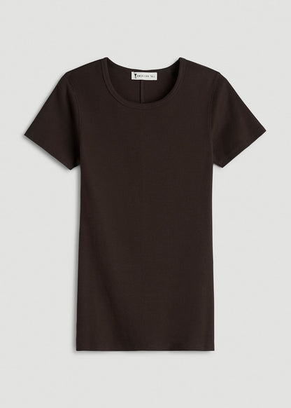 American Tall Women Short Sleeve Ribbed Crewneck T-Shirt for Tall Women in Espresso