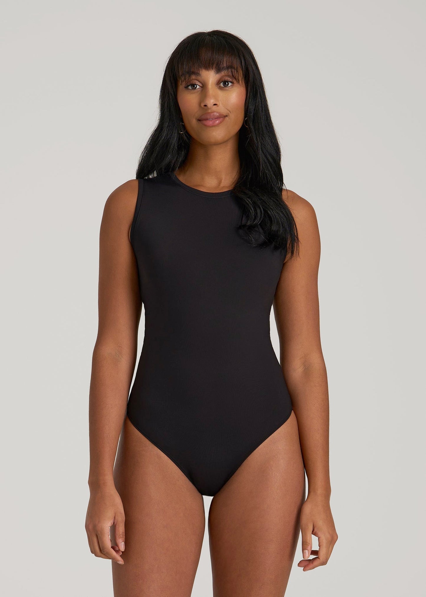 American Tall Women Sleeveless Crewneck Bodysuit for Tall Women in Black