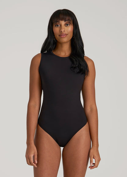 American Tall Women Sleeveless Crewneck Bodysuit for Tall Women in Black