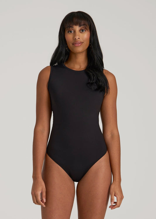 American Tall Women Sleeveless Crewneck Bodysuit for Tall Women in Black