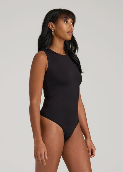 American Tall Women Sleeveless Crewneck Bodysuit for Tall Women in Black