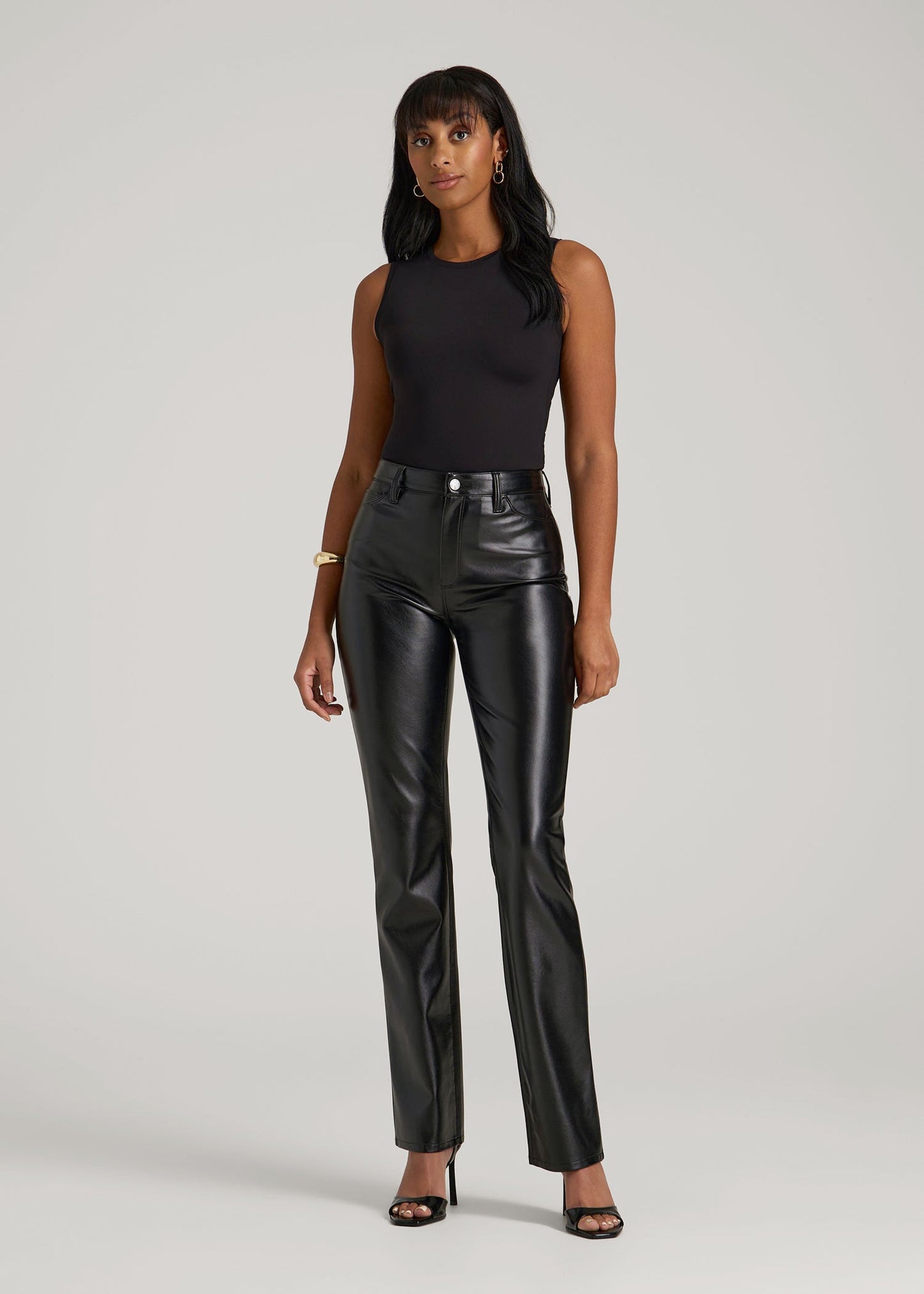American Tall Women Sleeveless Crewneck Bodysuit for Tall Women in Black