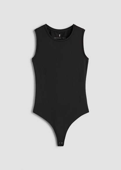 American Tall Women Sleeveless Crewneck Bodysuit for Tall Women in Black