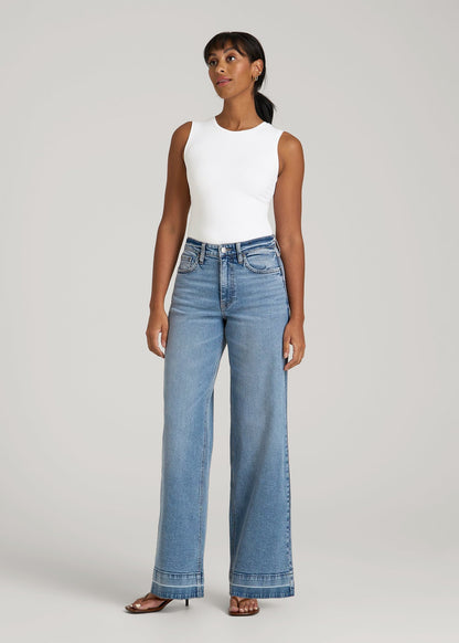 American Tall Women Sleeveless Crewneck Bodysuit for Tall Women in Bright White