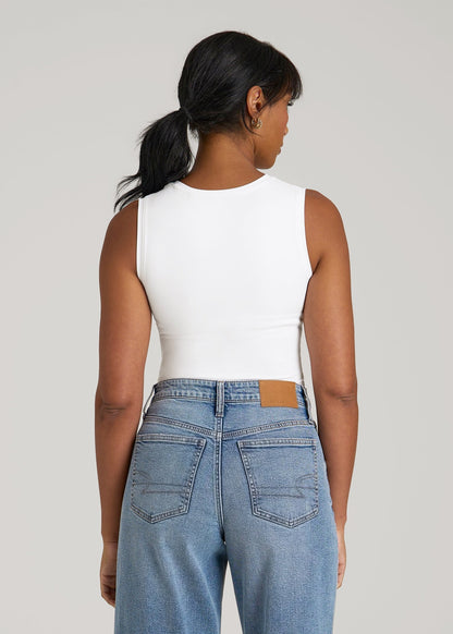 American Tall Women Sleeveless Crewneck Bodysuit for Tall Women in Bright White