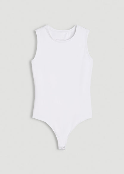 American Tall Women Sleeveless Crewneck Bodysuit for Tall Women in Bright White