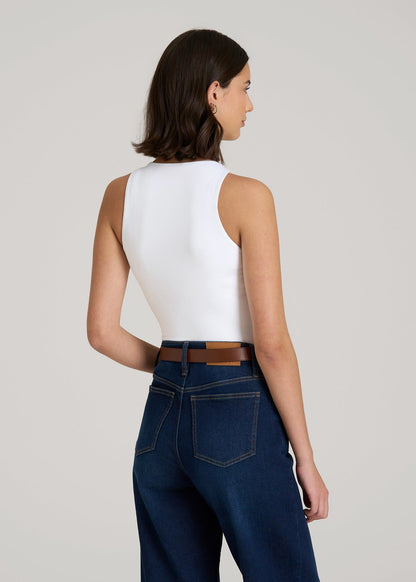 American Tall Women High Crewneck Sleeveless Bodysuit for Tall Women in Bright White