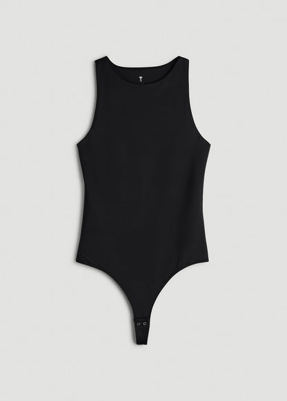 American Tall Women High Crewneck Sleeveless Bodysuit for Tall Women in Black