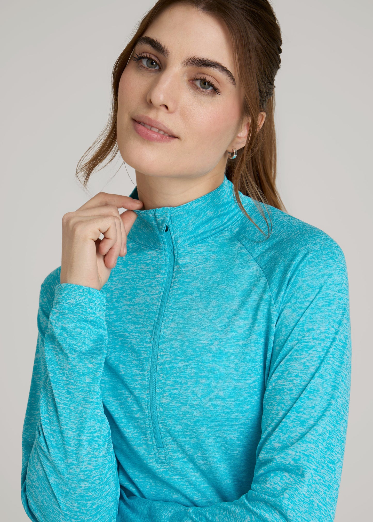 American Tall Women|Men Long Sleeve Active Half-Zip Pullover Jacket for Tall Women in Scuba Blue Mix