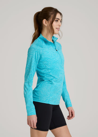 American Tall Women|Men Long Sleeve Active Half-Zip Pullover Jacket for Tall Women in Scuba Blue Mix
