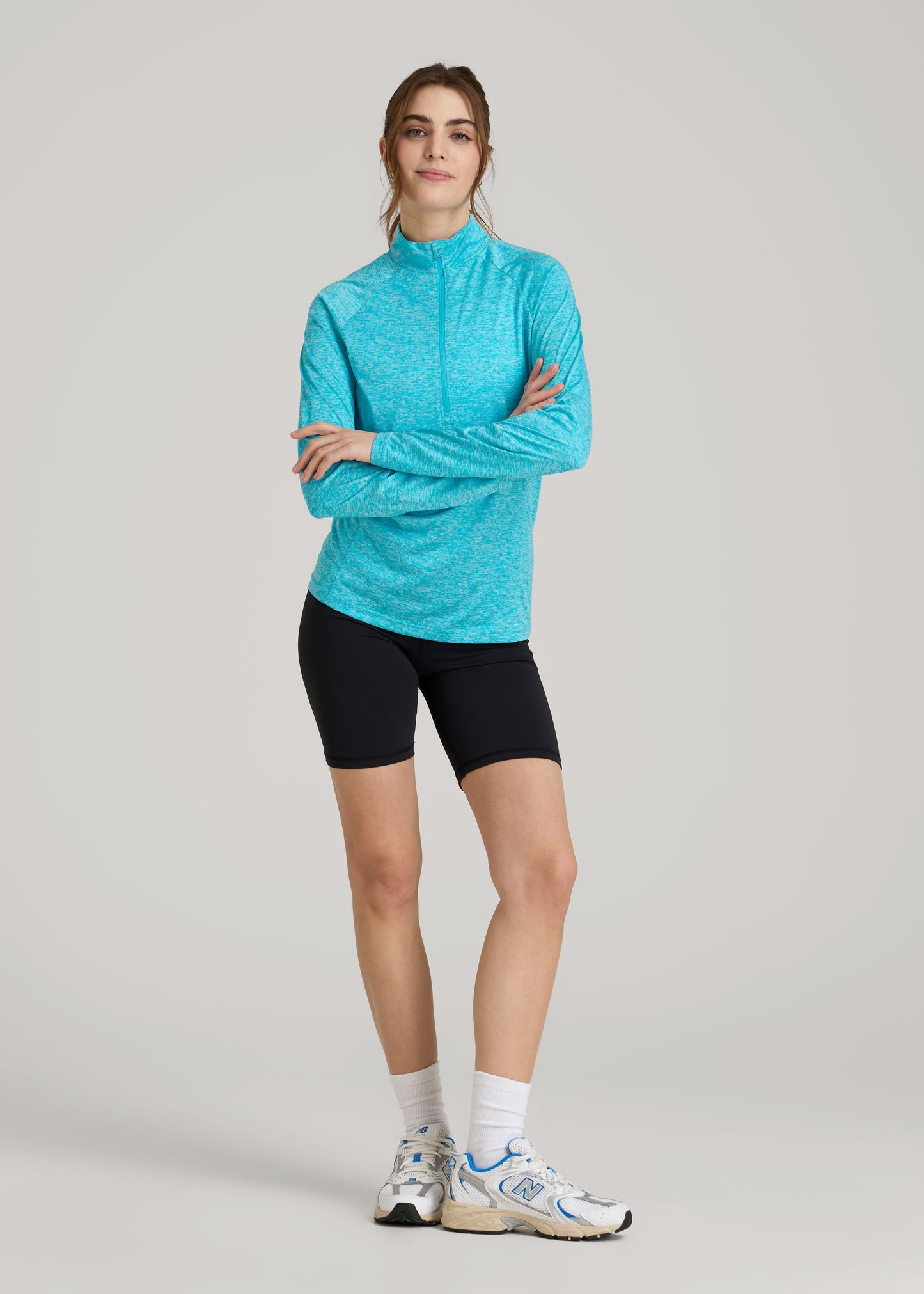 American Tall Women|Men Long Sleeve Active Half-Zip Pullover Jacket for Tall Women in Scuba Blue Mix