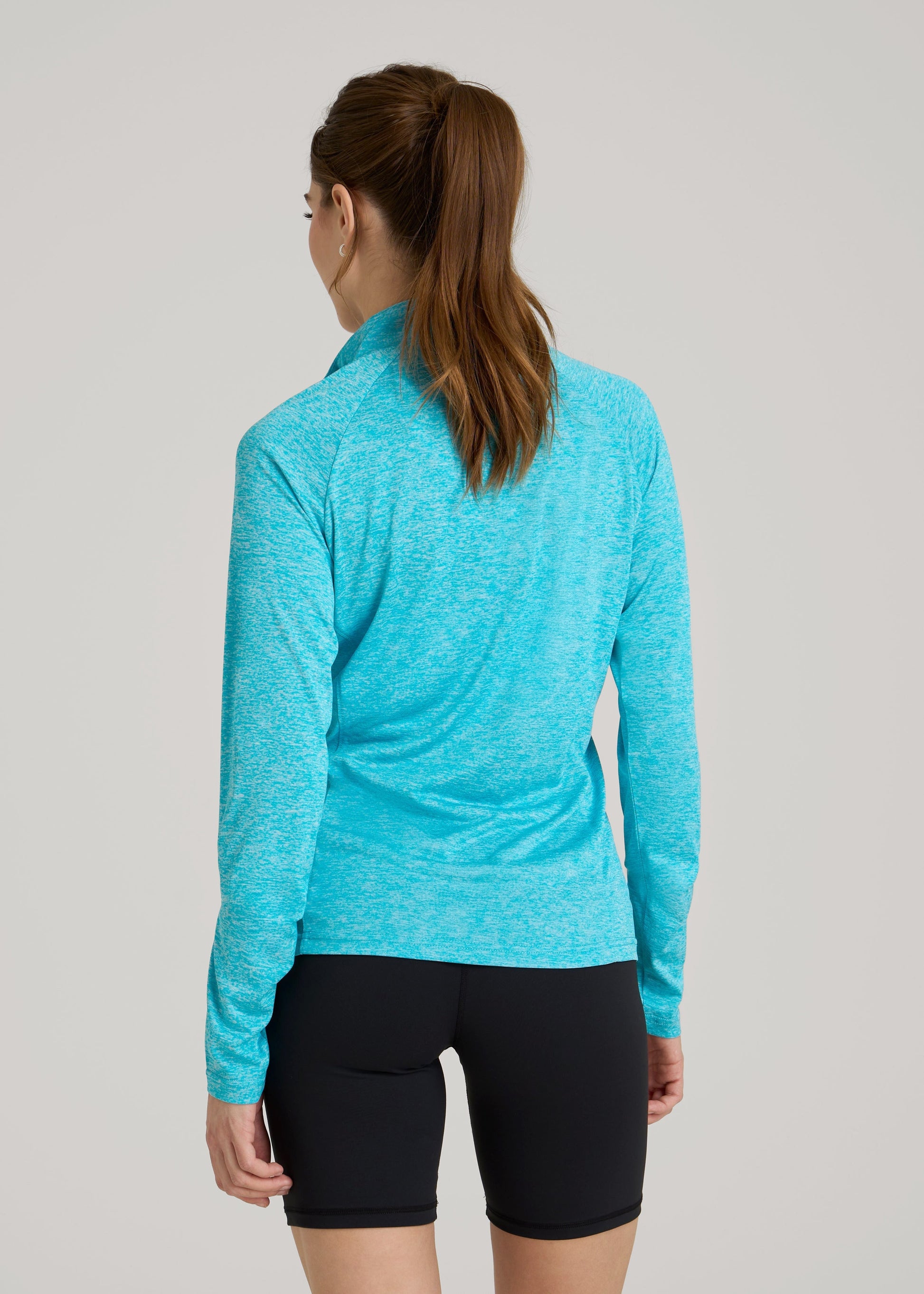 American Tall Women|Men Long Sleeve Active Half-Zip Pullover Jacket for Tall Women in Scuba Blue Mix