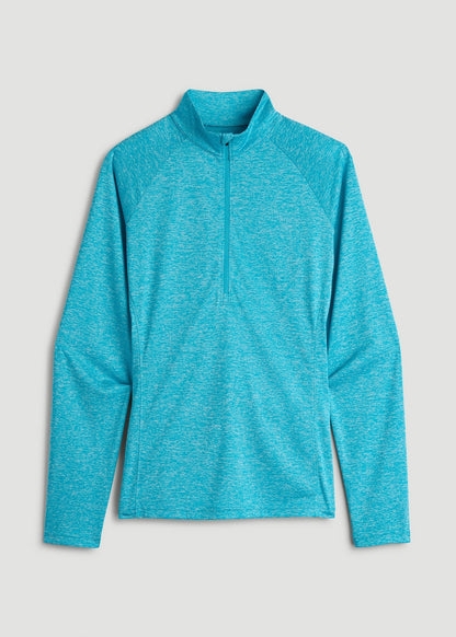 American Tall Women|Men Long Sleeve Active Half-Zip Pullover Jacket for Tall Women in Scuba Blue Mix