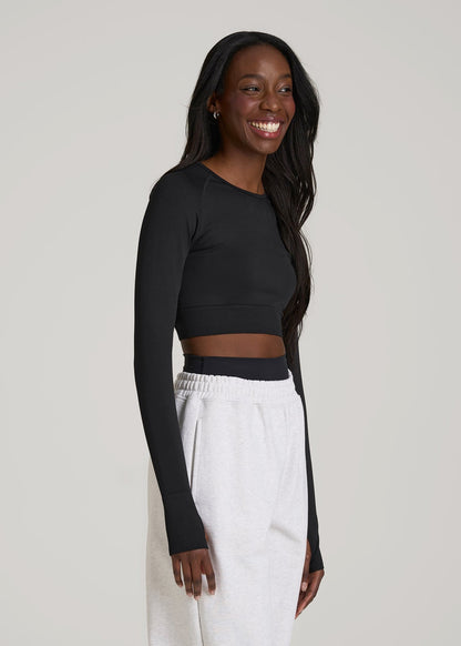 American Tall Women|Men Compression Long Sleeve Cropped Training Top for Tall Women in Black