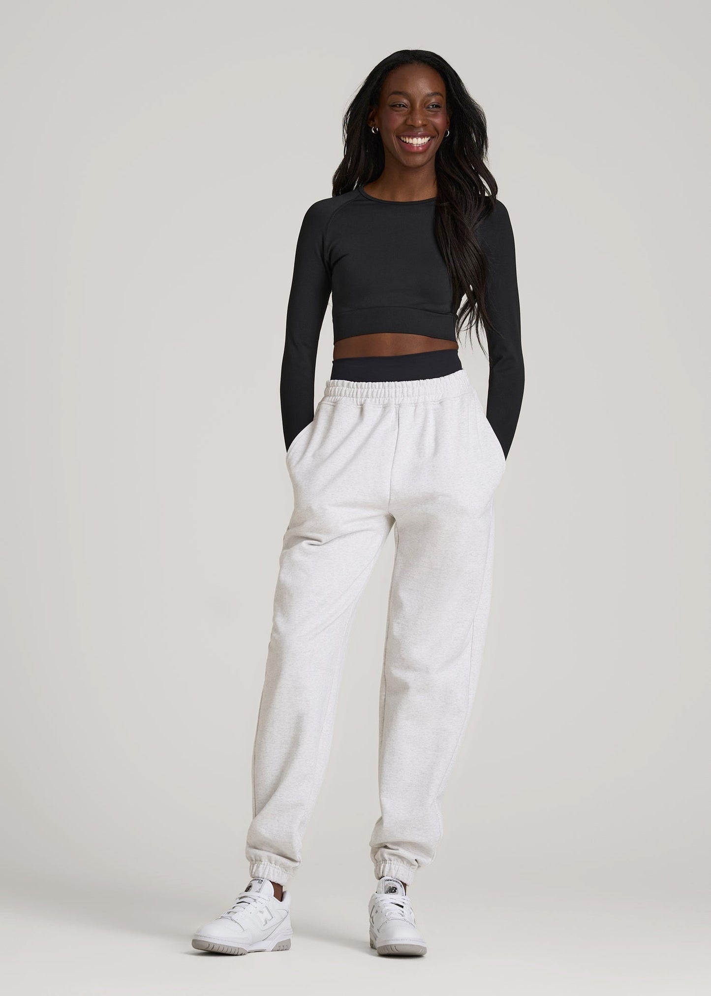 American Tall Women|Men Compression Long Sleeve Cropped Training Top for Tall Women in Black