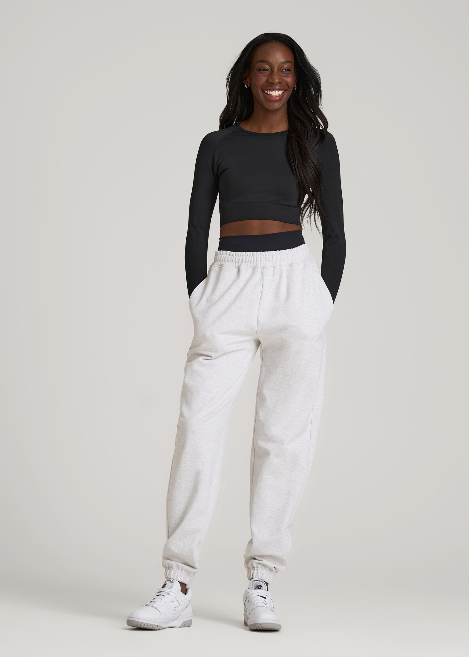 American Tall Women|Men Compression Long Sleeve Cropped Training Top for Tall Women in Black