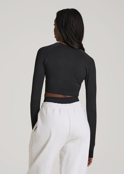 American Tall Women|Men Compression Long Sleeve Cropped Training Top for Tall Women in Black