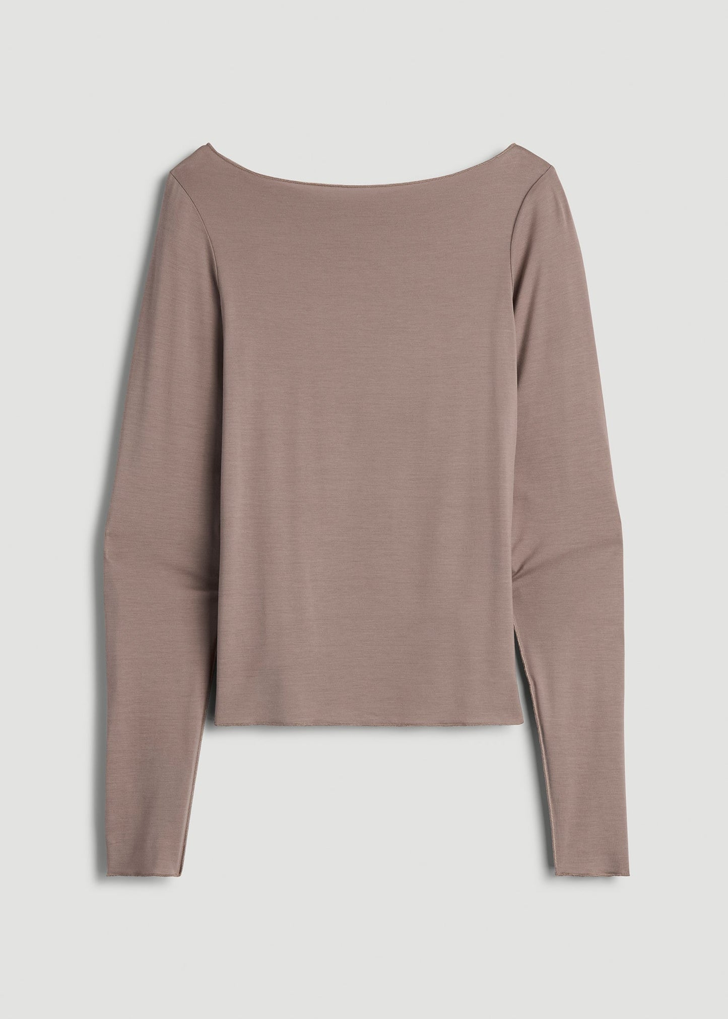 American Tall Women|Men Boatneck Long Sleeve Exposed Seam Top for Tall Women in Dark Sand