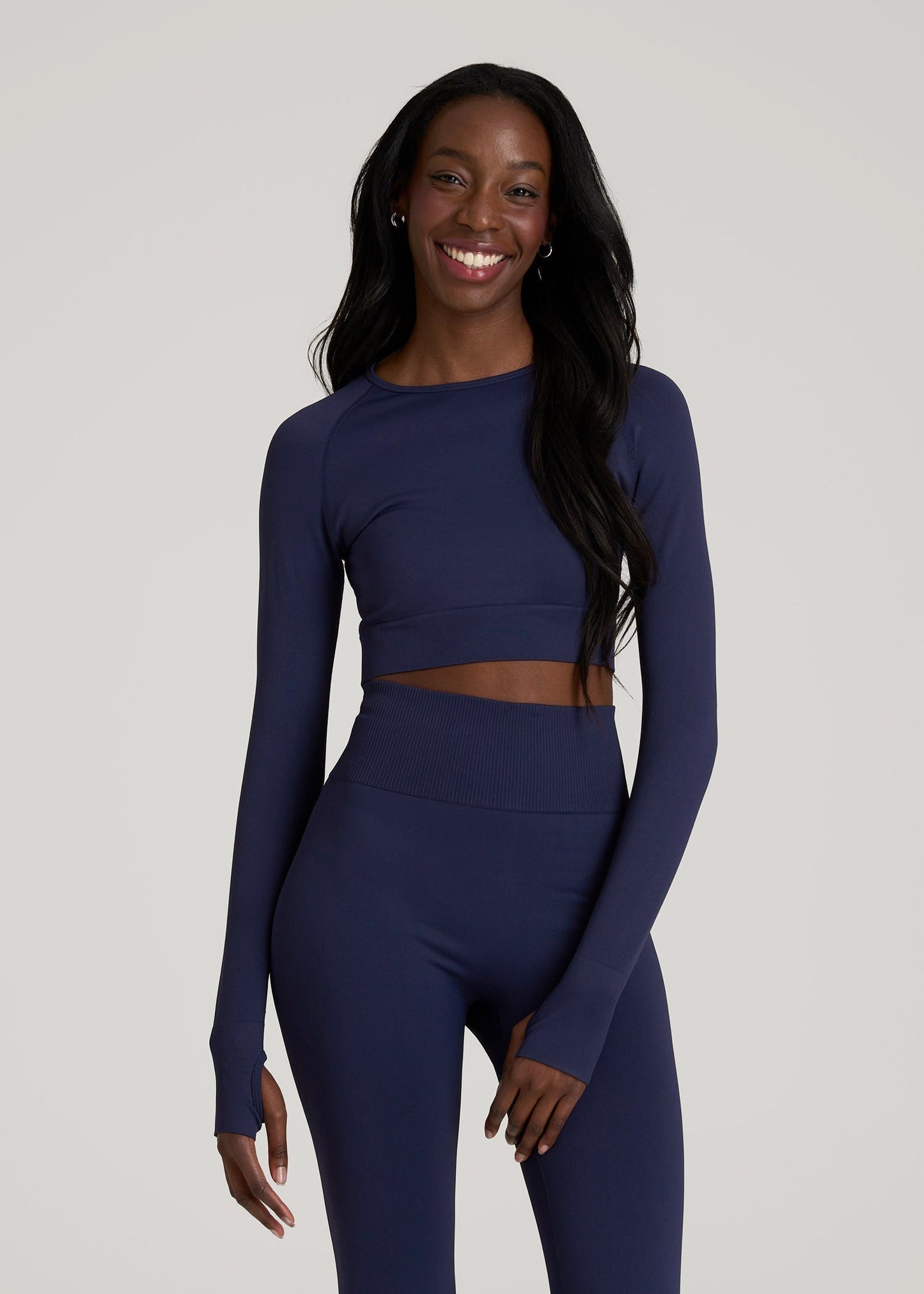 American Tall Women|Men Compression Long Sleeve Cropped Training Top for Tall Women in Regal Blue