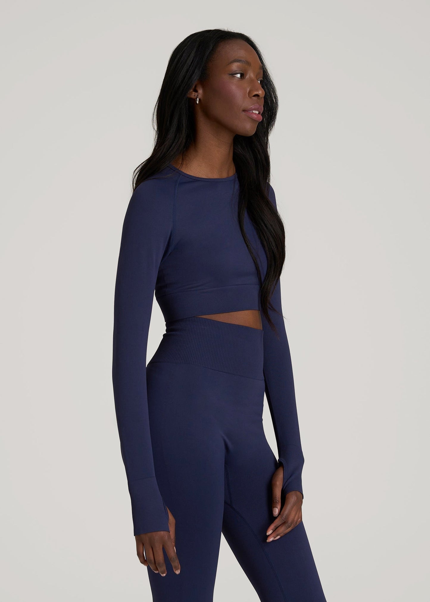 American Tall Women|Men Compression Long Sleeve Cropped Training Top for Tall Women in Regal Blue