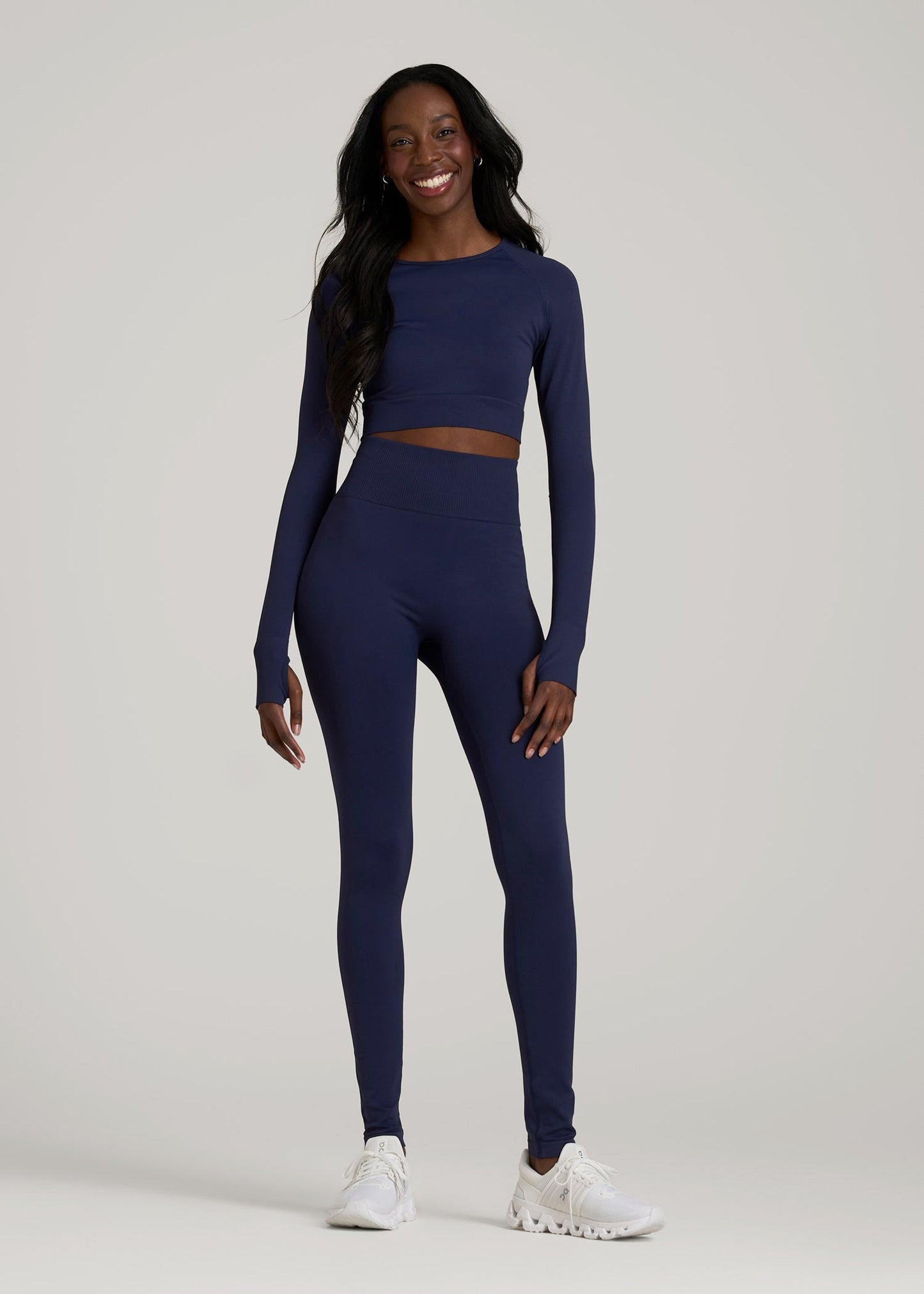 American Tall Women|Men Compression Long Sleeve Cropped Training Top for Tall Women in Regal Blue