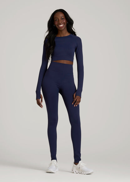 American Tall Women|Men Compression Long Sleeve Cropped Training Top for Tall Women in Regal Blue