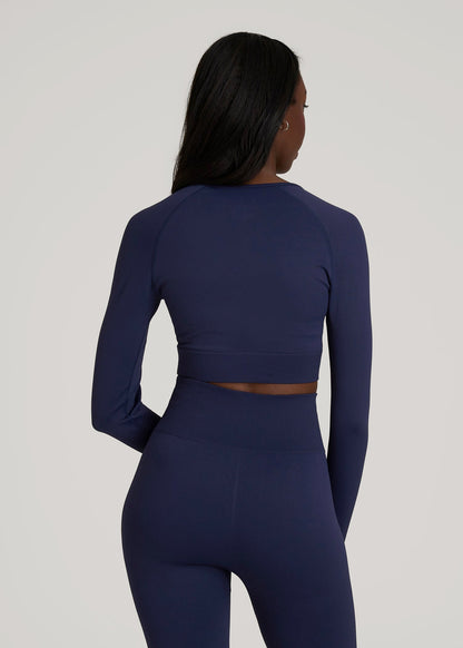 American Tall Women|Men Compression Long Sleeve Cropped Training Top for Tall Women in Regal Blue