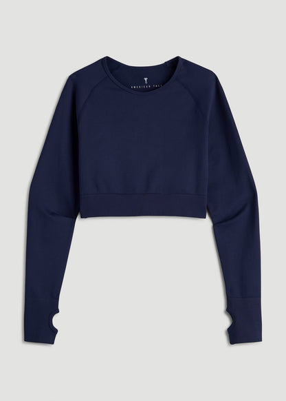 American Tall Women|Men Compression Long Sleeve Cropped Training Top for Tall Women in Regal Blue