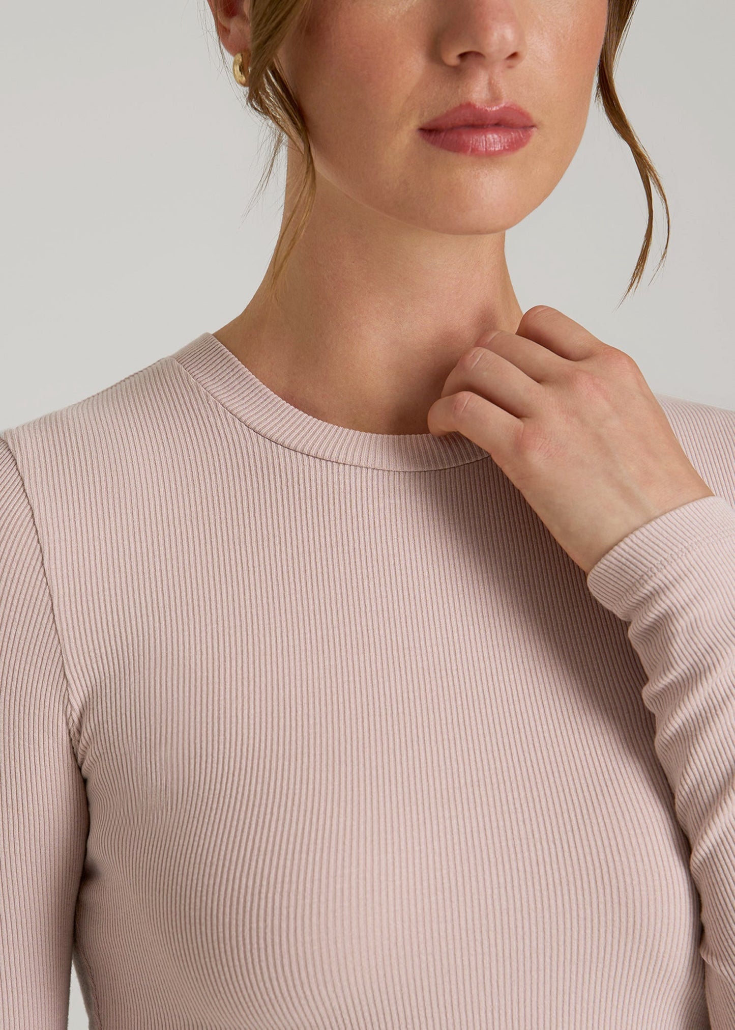 American Tall Women FITTED Ribbed Long Sleeve Tee for Tall Women in Desert Rose