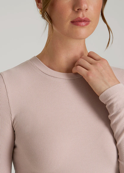 American Tall Women FITTED Ribbed Long Sleeve Tee for Tall Women in Desert Rose