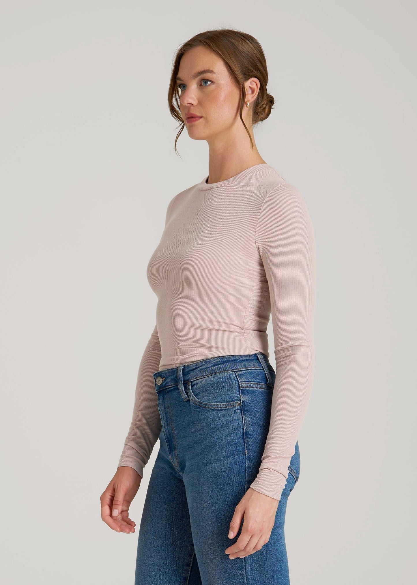 American Tall Women FITTED Ribbed Long Sleeve Tee for Tall Women in Desert Rose