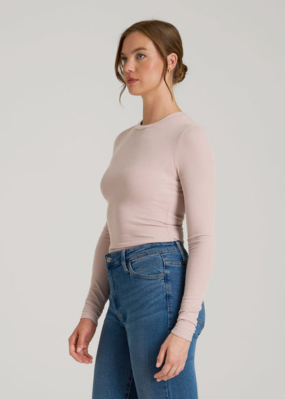 American Tall Women FITTED Ribbed Long Sleeve Tee for Tall Women in Desert Rose