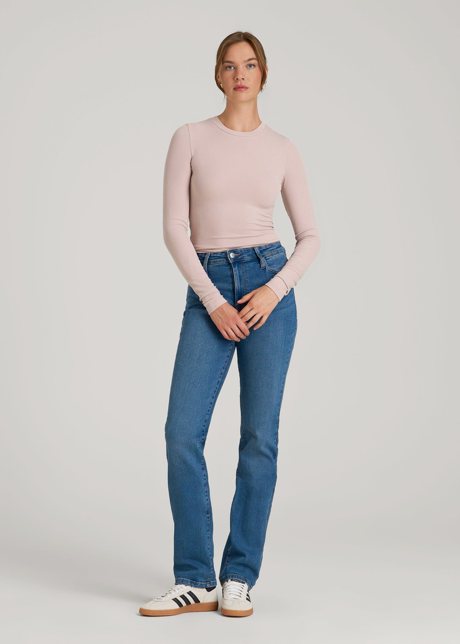 American Tall Women FITTED Ribbed Long Sleeve Tee for Tall Women in Desert Rose