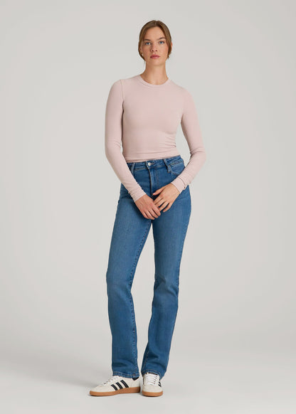 American Tall Women FITTED Ribbed Long Sleeve Tee for Tall Women in Desert Rose