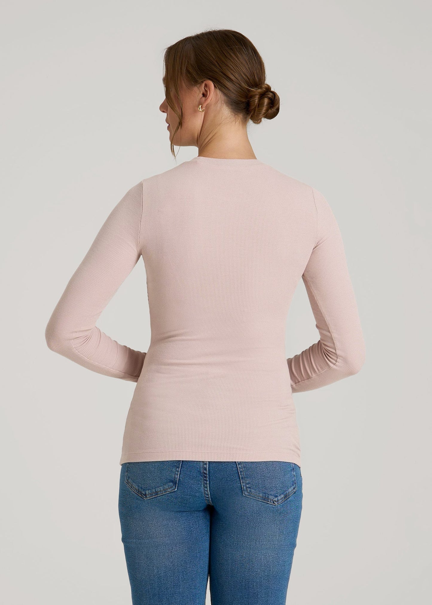 American Tall Women FITTED Ribbed Long Sleeve Tee for Tall Women in Desert Rose