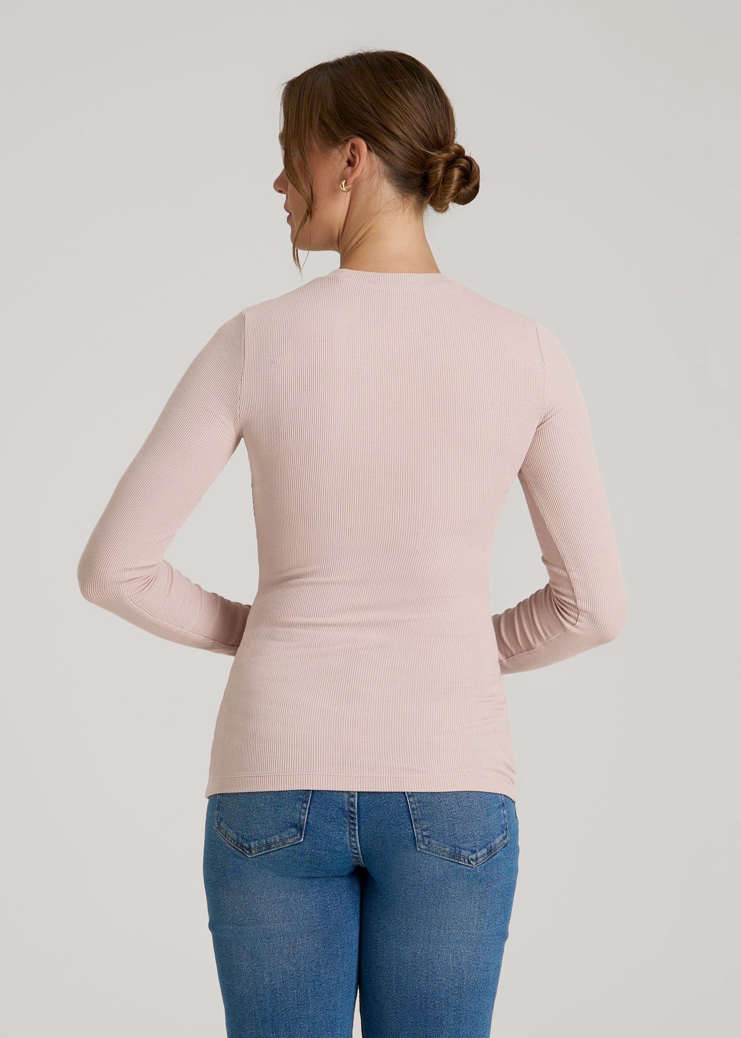 American Tall Women FITTED Ribbed Long Sleeve Tee for Tall Women in Desert Rose