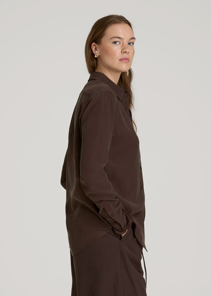 American Tall Women|Men Relaxed Button-Up Single-Pocket Blouse for Tall Women in Espresso