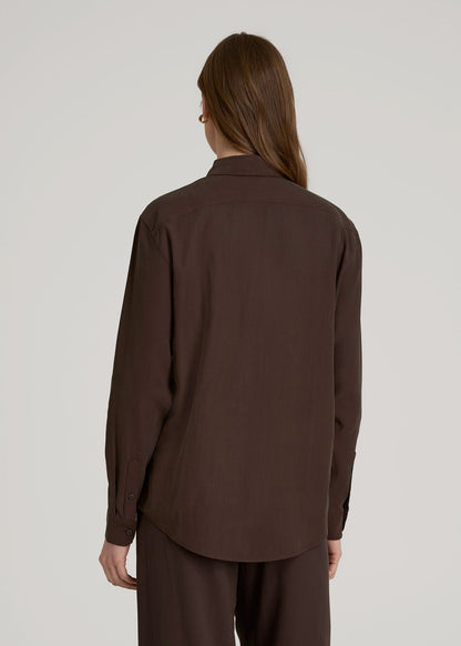 American Tall Women|Men Relaxed Button-Up Single-Pocket Blouse for Tall Women in Espresso