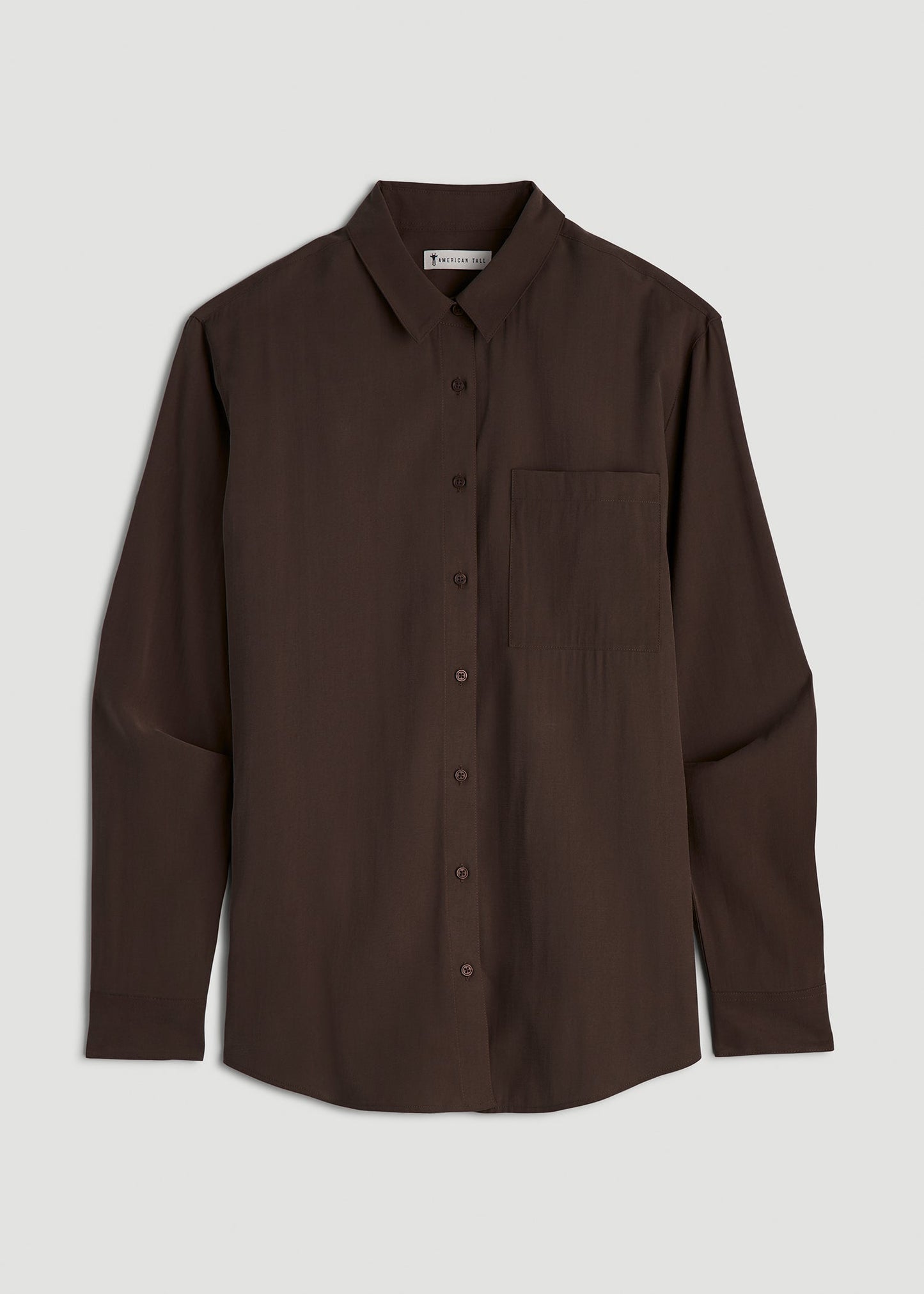 American Tall Women|Men Relaxed Button-Up Single-Pocket Blouse for Tall Women in Espresso