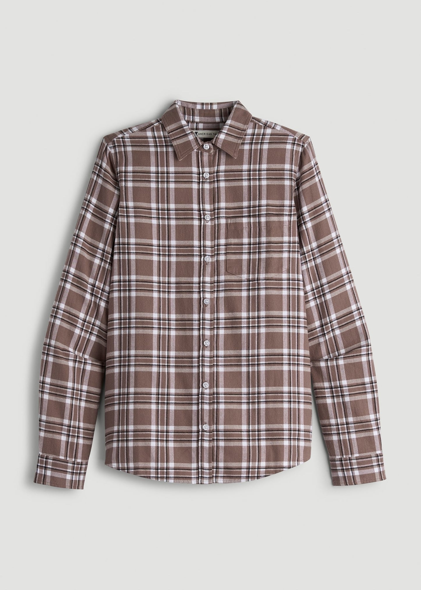 American Tall Women|Men Flannel Button-Up Shirt for Tall Women in Woodsmoke with Black