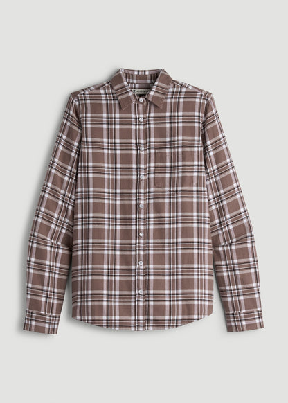 American Tall Women|Men Flannel Button-Up Shirt for Tall Women in Woodsmoke with Black