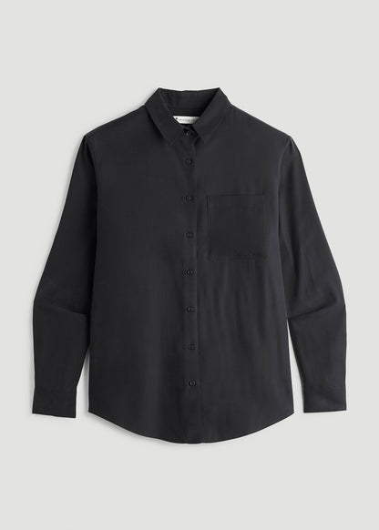 American Tall Women Relaxed Button-Up Single-Pocket Blouse for Tall Women in Vintage Black