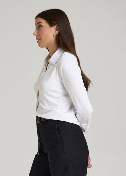 American Tall Women|Men Slub Knit Button-Up Shirt for Tall Women in Bright White