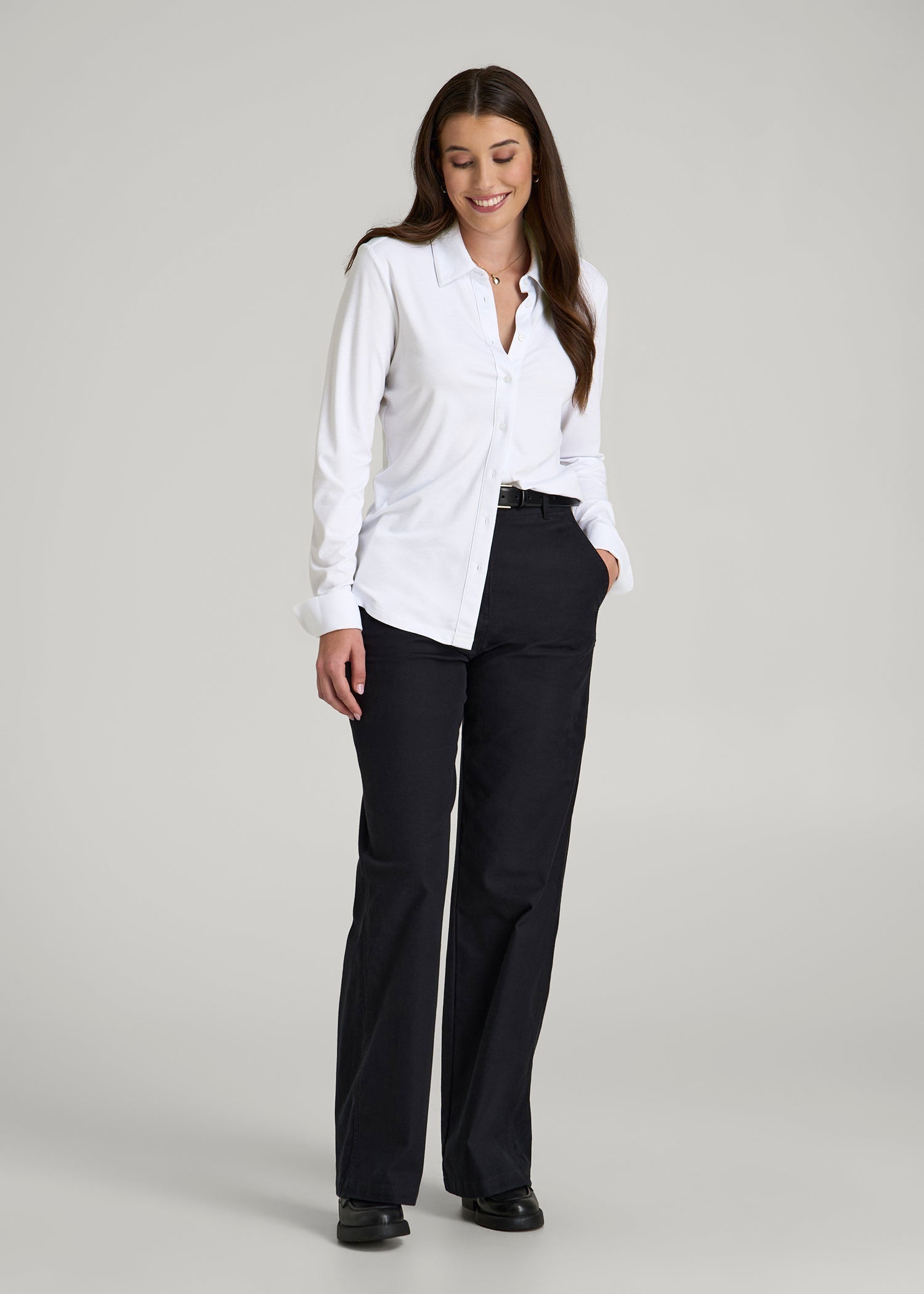 American Tall Women|Men Slub Knit Button-Up Shirt for Tall Women in Bright White