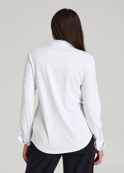 American Tall Women|Men Slub Knit Button-Up Shirt for Tall Women in Bright White