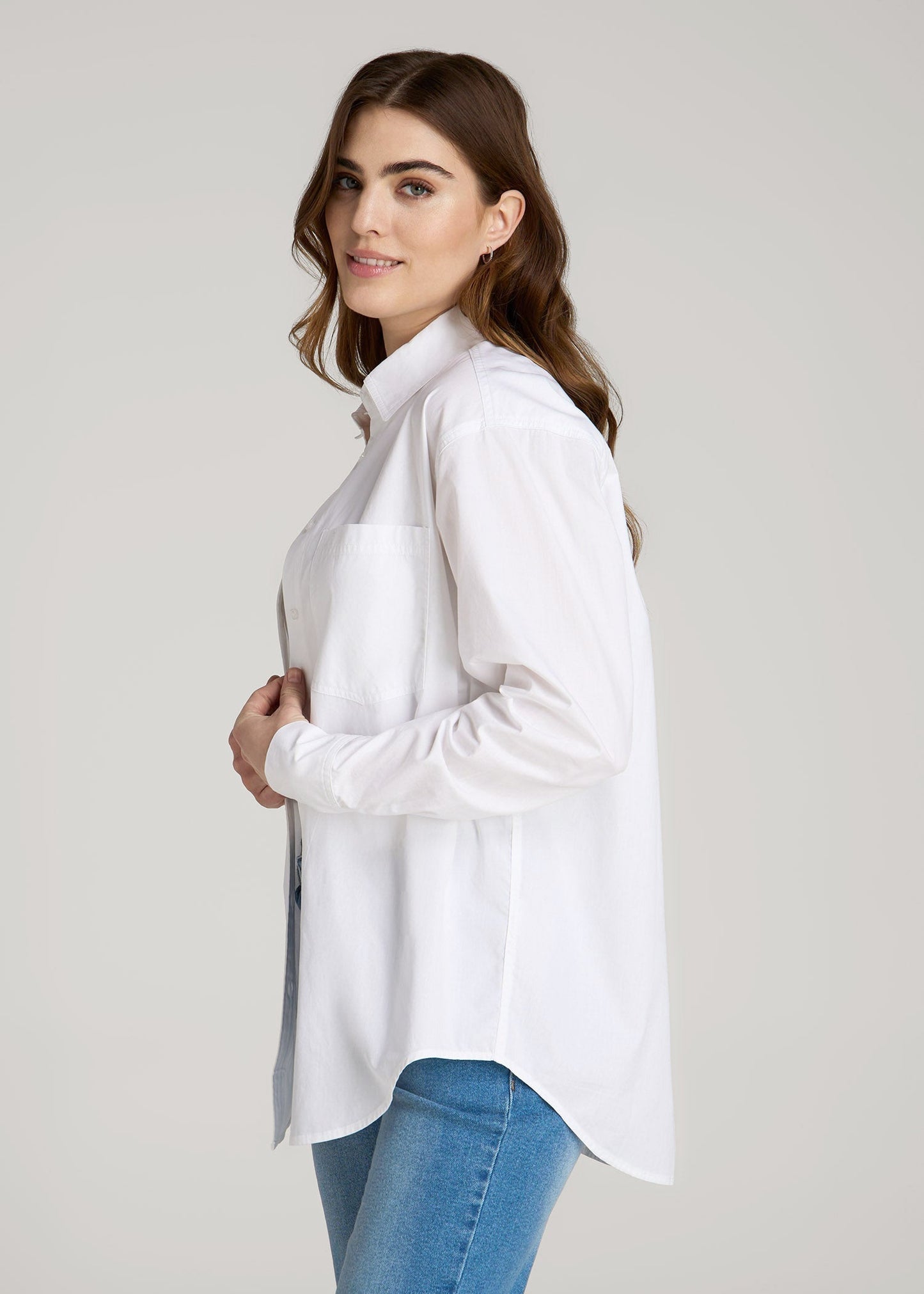 American Tall Women|Men Relaxed Poplin Button Up Shirt for Tall Women in Bright White