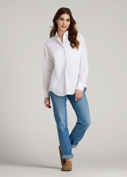 American Tall Women|Men Relaxed Poplin Button Up Shirt for Tall Women in Bright White