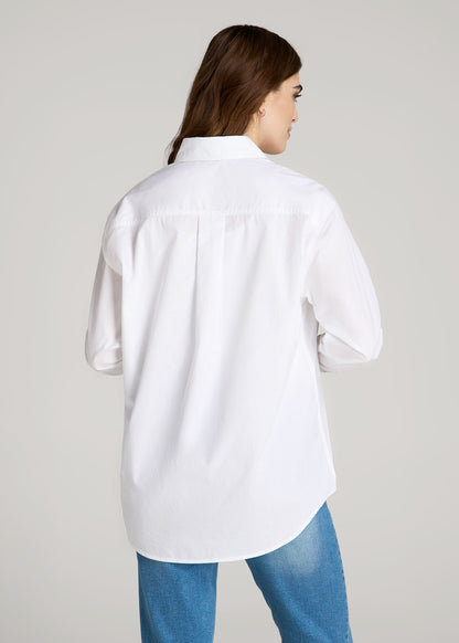 American Tall Women|Men Relaxed Poplin Button Up Shirt for Tall Women in Bright White