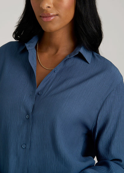 American Tall Women|Men Long Sleeve Crinkle Blouse for Tall Women in Flag Blue