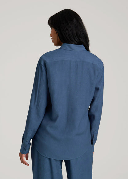 American Tall Women|Men Long Sleeve Crinkle Blouse for Tall Women in Flag Blue